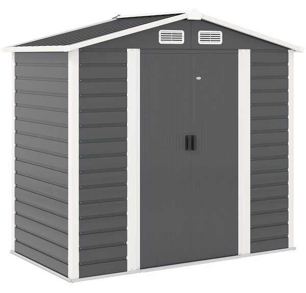 Outsunny 7 x 4ft Metal Garden Shed, Galvanised Steel Shed with Double Lockable Doors, Vents and Gloves, Outdoor Tool Storage Shed for Garden, Patio, Dark Grey