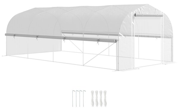 Outsunny Heavy Duty Polytunnel with Sidewalls, Door and 8 Windows, Complimentary Plant Labels and Gloves, White, 6 x 3 x 2m Aosom UK