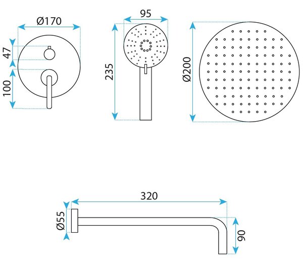 Shower system Rea Ontario Brush Gold + BOX