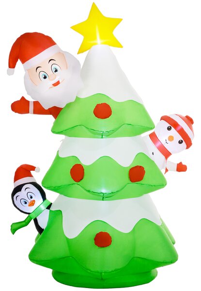 Outsunny 8FT Christmas Inflatable Christmas Tree with Santa Claus, Snowman and Penguin Behind, Christmas Blow Up Outdoor LED Display Aosom UK