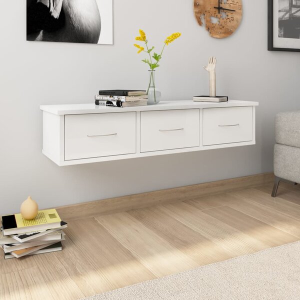 Wall Drawer Shelf High Gloss White 88x26x18.5 cm Engineered Wood