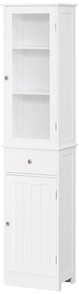 Kleankin Bathroom Storage Cabinet with 3-tier Shelf Drawer Door, Floor Cabinet Free Standing Tall Slim Side Organizer Shelves, White Aosom UK