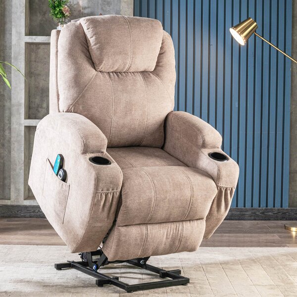 Remote Control Power Lift Massage Chair with Heat, Cup Holders, Side Pockets, Electric Lounger Chair for Elderly, 81x73x105 cm, Light Brown Aosom.UK