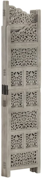 Hand carved 4-Panel Room Divider Grey 160x165 cm Solid Mango Wood