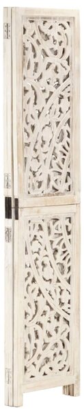 Hand carved 3-Panel Room Divider White 120x165 cm Solid Mango Wood