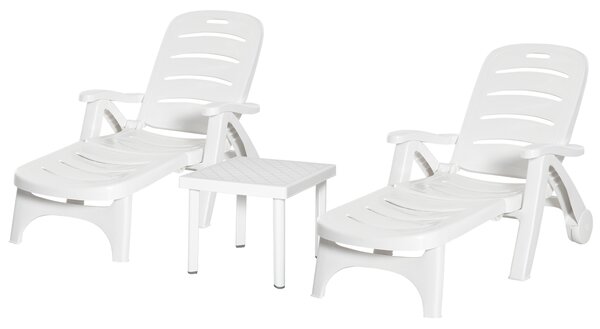 Outsunny 3pcs Outdoor Furniture Set, Garden Dining Table, 2 Lounge Chairs, 1 Side Table, White