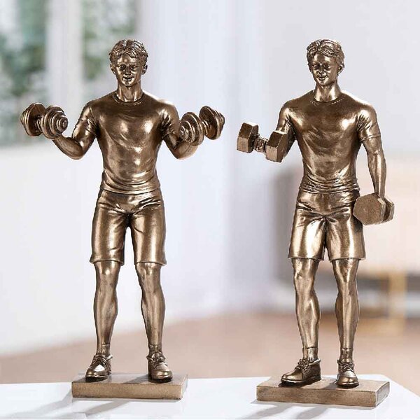 Carnation Synthetic Resin 2 Dumbbells Lifter Sculpture In Bronze