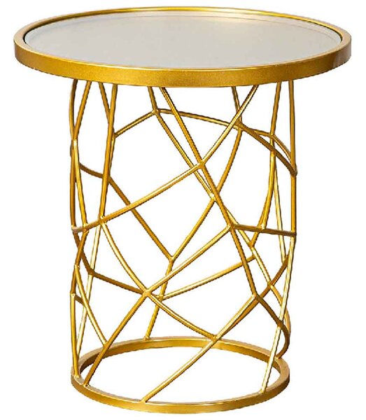 Carnation Small Round Metal Side Table In Gold