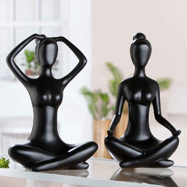 Carnation Poly Set Of 2 Woman Meditation Sculpture In Matt Black