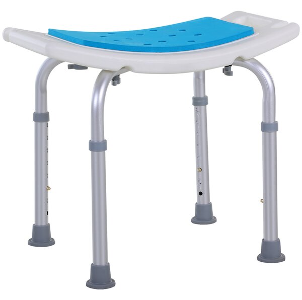 HOMCOM 6-Level Height Adjustable Aluminium Bath Room Stool Chair Shower Non-Slip Design w/ Padded Seat Drainiage Holes Foot Pad - Blue