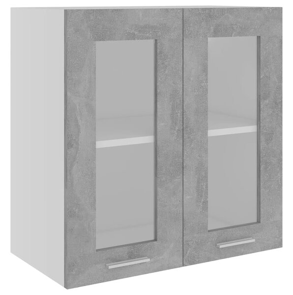 Elwood 60cm Wall Hung Wooden Storage Cabinet With 2 Glass Doors - Concrete Grey