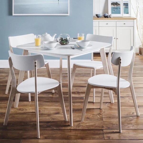 Calah Wooden Square Dining Table With 4 Chairs - White And Oak