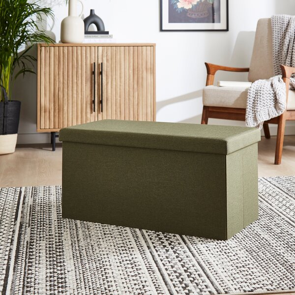 Faux Linen Rectangular Ottoman Olive