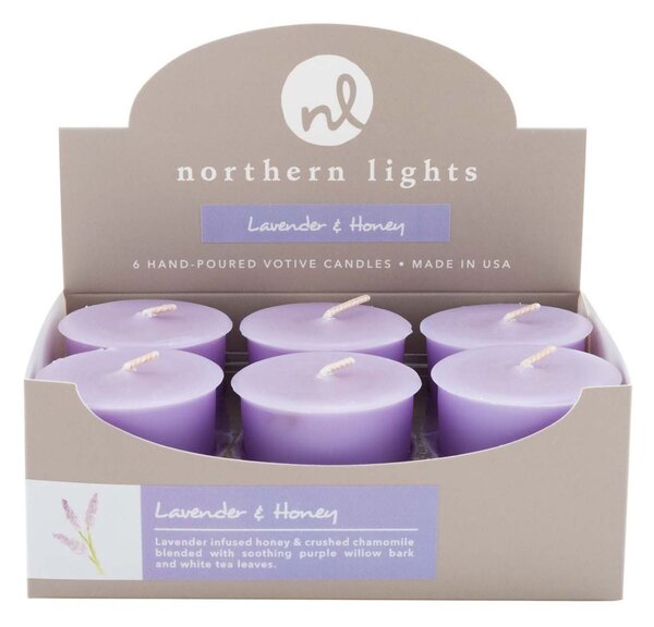 Northern Lights Set of 6 Lavender and Honey Votive Candles Purple