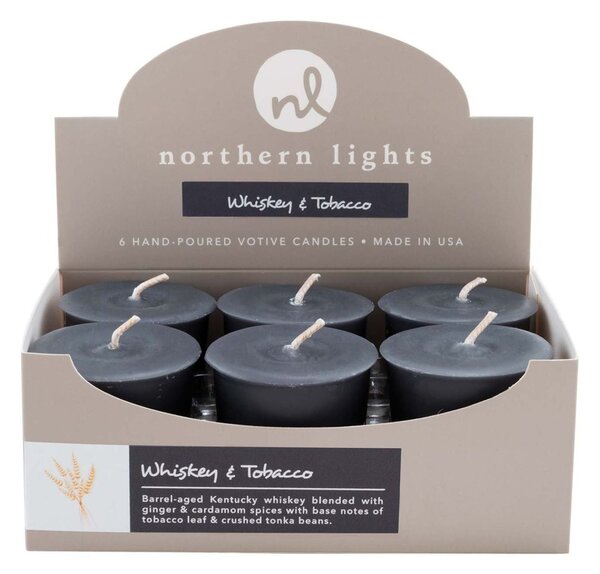 Northern Lights Set of 6 Whiskey and Tobacco Votive Candles Grey