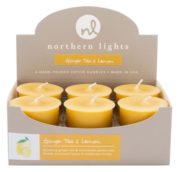 Northern Lights Set of 6 Ginger Tea and Lemon Votive Candles Yellow