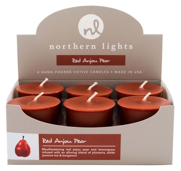 Northern Lights Set of 6 Red Anjou Pear Votive Candles Red