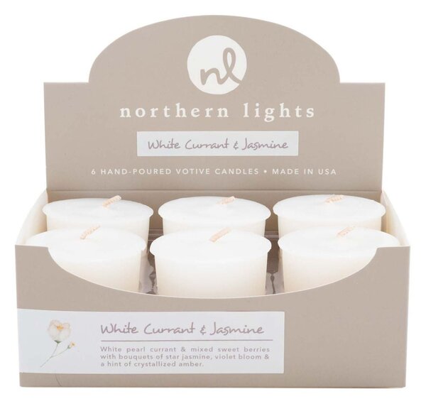 Northern Lights Set of 6 White Currant and Jasmine Votive Candles White