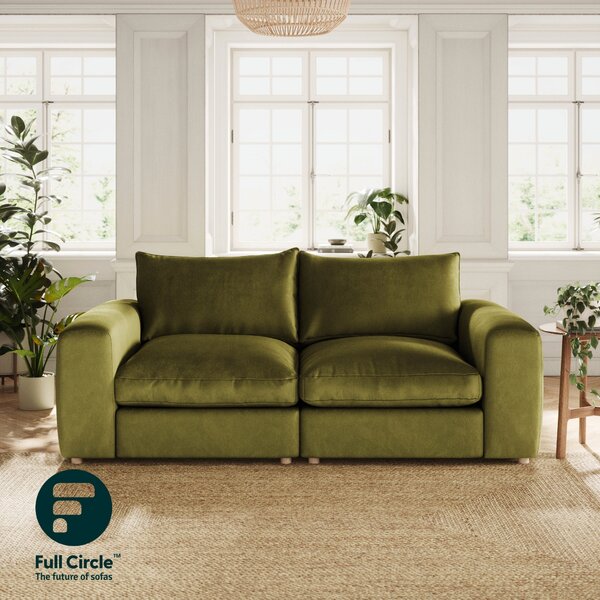 Full Circle Austin Olive Luxury Velvet 4 Seater Sofa Olive