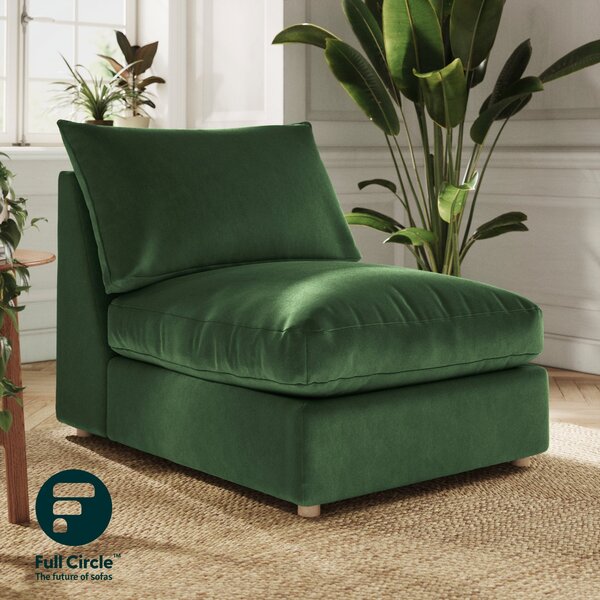 Full Circle Austin Cosy Velvet Modular Armless Sofa Piece Bottle Green