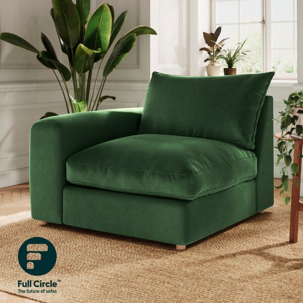 Full Circle Austin Cosy Velvet Modular Arm Corner Piece Bottle Green