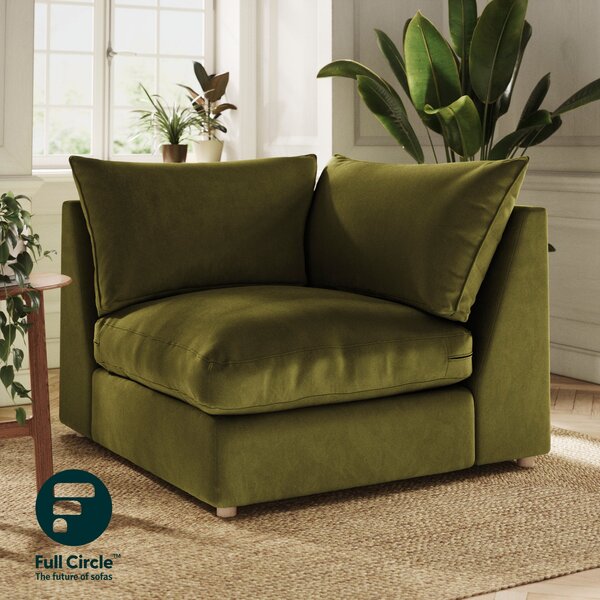 Full Circle Austin Luxury Velvet Modular Corner Piece Olive