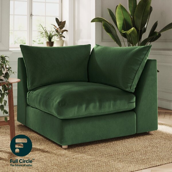 Full Circle Austin Cosy Velvet Modular Corner Piece Bottle Green