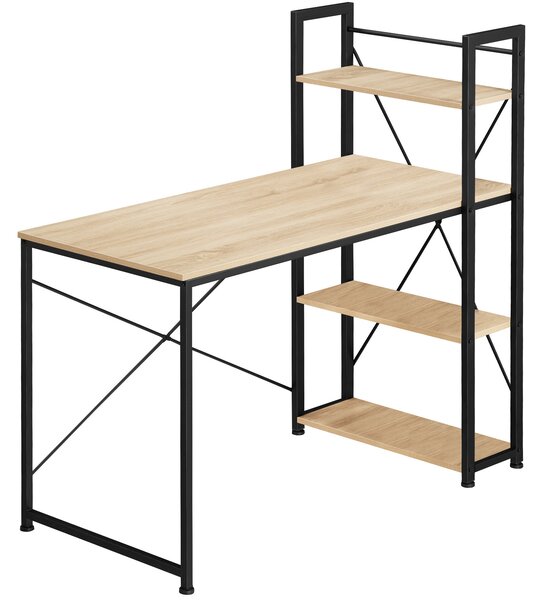 Tectake 404426 office desk hershey w/ integrated side shelf (122x61x120cm) - industrial wood light, oak sonoma