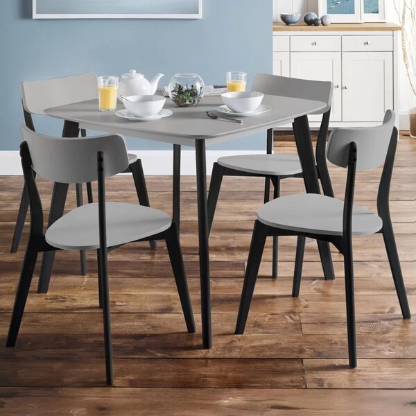 Calah Wooden Square Dining Table With 4 Chairs - Grey And Black