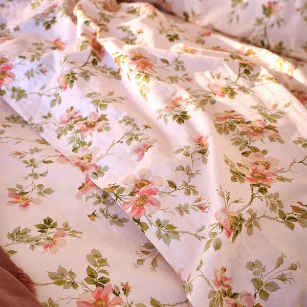 Piglet Cream Pastel Field Rose Linen Blend Flat Sheet Size King