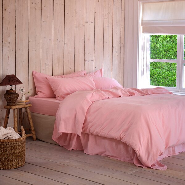 Piglet Pink Bloom Linen Blend Duvet Cover Size Single