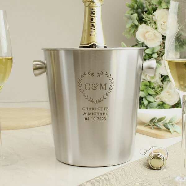 Personalised Botanical Stainless Steel Ice Bucket Silver