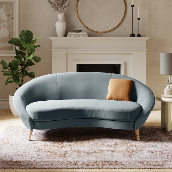Ivy Pacific Velvet 3 Seater Curved Sofa Pacific Blue