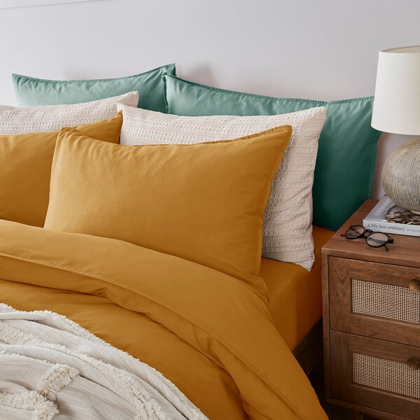 Soft Washed Recycled Cotton Standard Pillowcase Pair Amber Gold