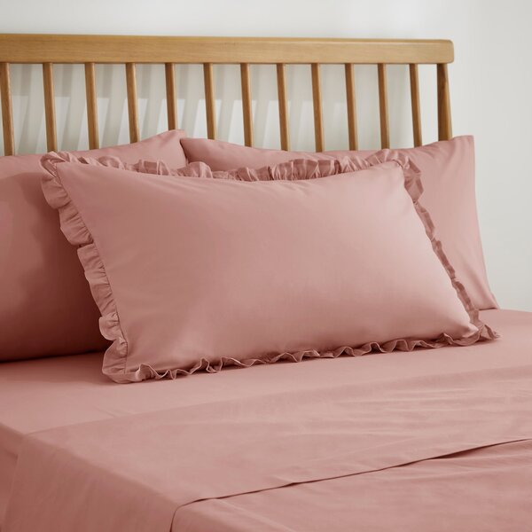 Pure Cotton Plain Dye Frilled Pillowcase Dusty Pink