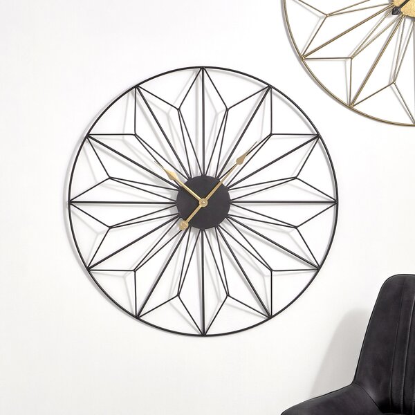Black and Gold Geo Design Wall Clock 77cm Black/Gold