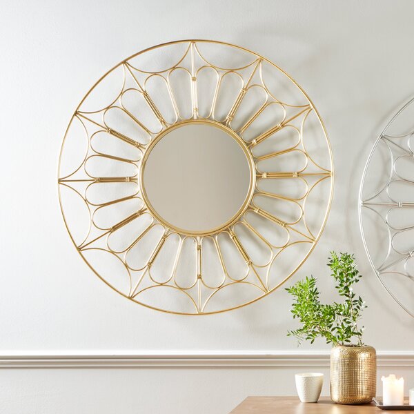 Metal Cane Effect Round Wall Mirror, Gold Effect Effect 100cm Gold Effect