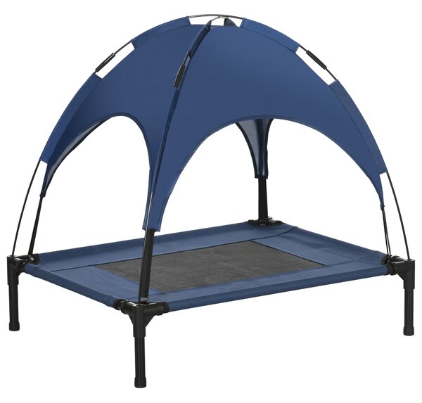 PawHut Elevated Dog Bed with Waterproof, Breathable Mesh and UV Protection Canopy, Blue, for Medium Dogs, 76 x 61 x 73cm