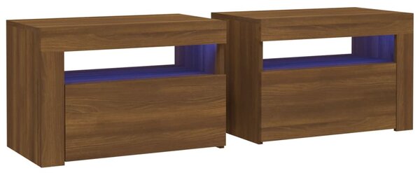 Bedside Cabinets 2 pcs with LEDs Brown Oak 60x35x40 cm