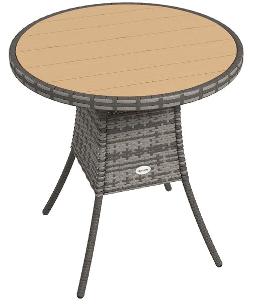 Outsunny 70 cm Wood-Effect Rattan Garden Table - Natural Wood Finish