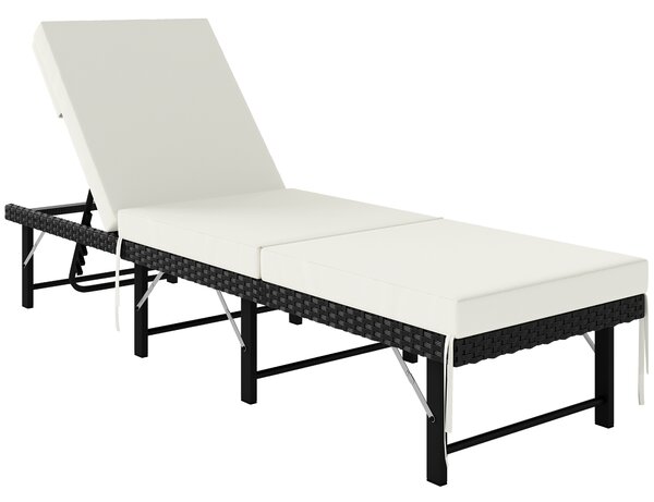 Outsunny Single Folding Rattan Sun Lounger, with Cushion - Black