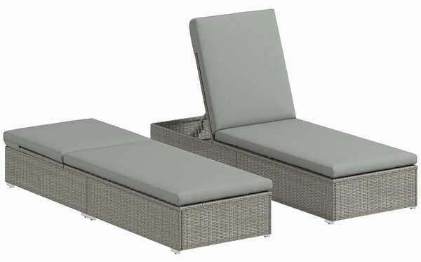 Outsunny Rattan Sun Lounger, Five-Position Reclining Garden Lounger Bed with Cushion, Light Grey