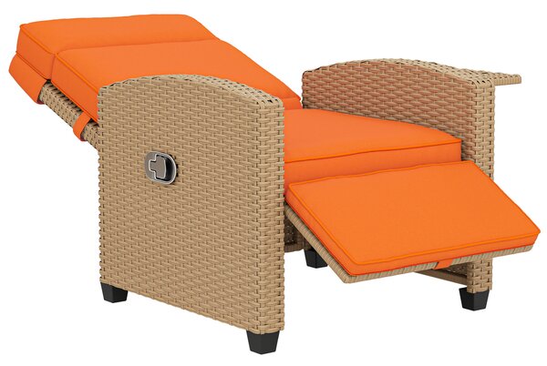 Outsunny 145° Reclining Rattan Armchair, with Footrest - Khaki/Orange