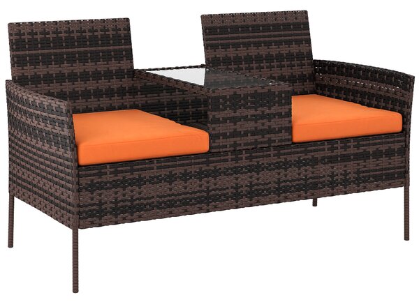 Outsunny Two-Seat Rattan Chair, with Middle Table - Orange