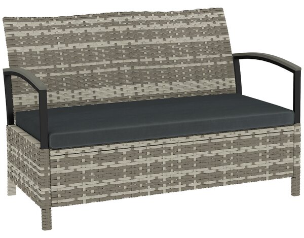 Outsunny 125L Garden Storage Bench, 2 Seater PE Rattan Outdoor Bench Storage Box with Padded Cushion, Dark Grey