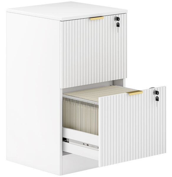HOMCOM Filing Cabinet, Fluted Vertical File Cabinet with 2 Lockable Drawers and Hanging Rails, White