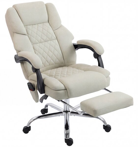 HOMCOM Office Chair with 6-point Vibration Massage and Heat, Fabric Desk Chair with Footrest, High Back, Cream White