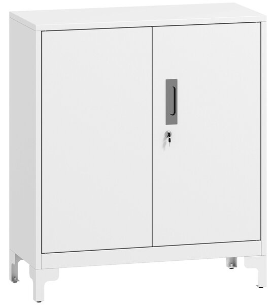 HOMCOM Lockable Metal Filing Cabinet, 2-Tier Storage Cupboard with Double Doors, Modern Office Organiser, White