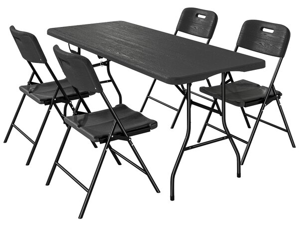 Outsunny 5 Piece 6ft Foldable Table and Chairs, Portable Picnic Table Set with 4 Chairs, Waterproof Top and Steel Frame, Black