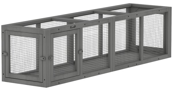 PawHut Outdoor Cat Tunnel, Wooden Play Cat Enclosure, Extendable Pet Run with 3 Doors, for Indoor and Outdoor Use, Grey